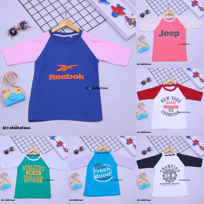 Kaos Reglan Distro Size Bayi - 6  Tahun  / Baju Branded Anak Laki Lengan Pendek Cowok Import Polos Murah