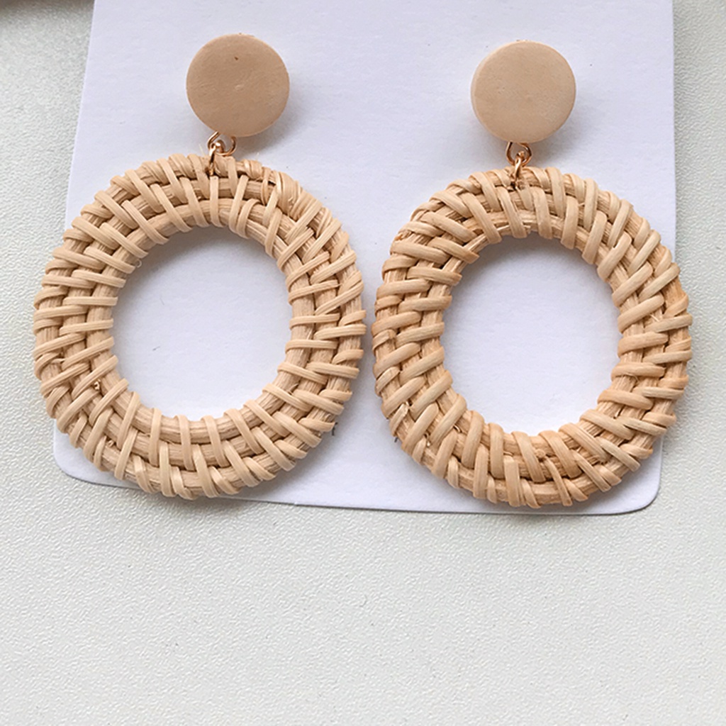 Hu Hu Hu Hu Hu Alat Bantu Pasang Kacamata♡ 4 Pasang Anting Rumbai Geometris Bahan Rotan Handmade Gaya Bohemian Untuk Wanita