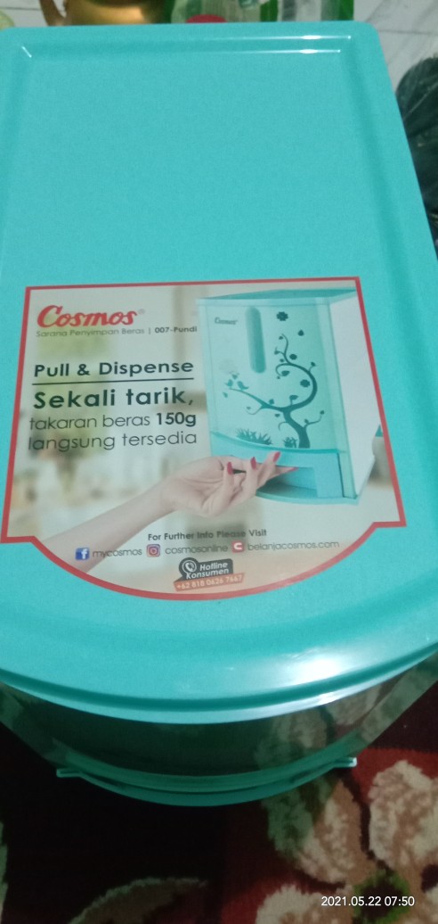 Cosmos Rice Box 7 Kg Pundi 007 Tempat Beras Mini - Biru
