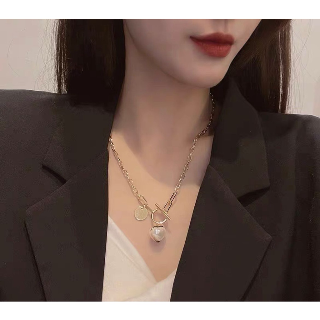 KALUNG RANTAI GAYA FASHION KOREA HIP HOP TITANIUM ROSE GOLD LOVE WHITE IMPOR