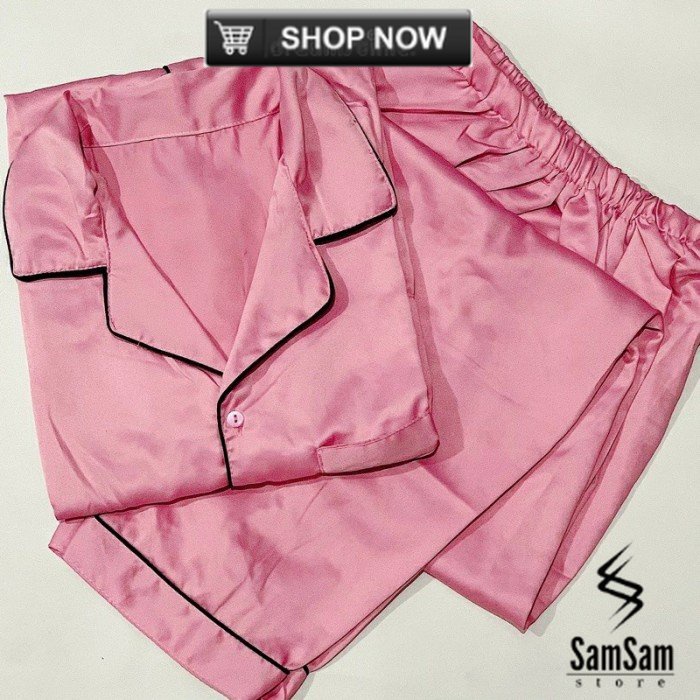 Piyama Pria Dewasa | Baju Tidur Laki Laki Dewasa | Piyama Katun Satin - Pink, XL