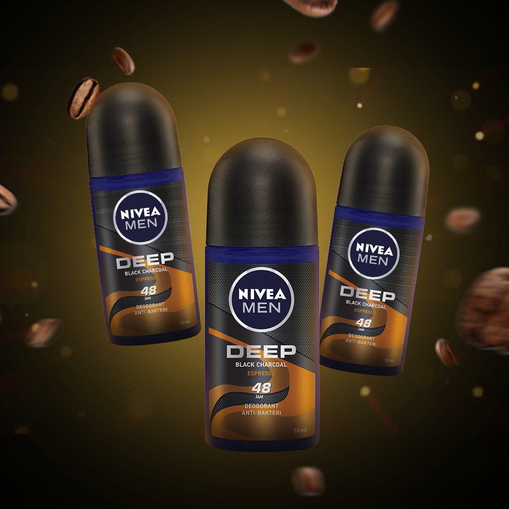 NIVEA MEN Personal Care Deodorant Deep Black Charcoal Espresso 48 JAM Roll-On 50 ml