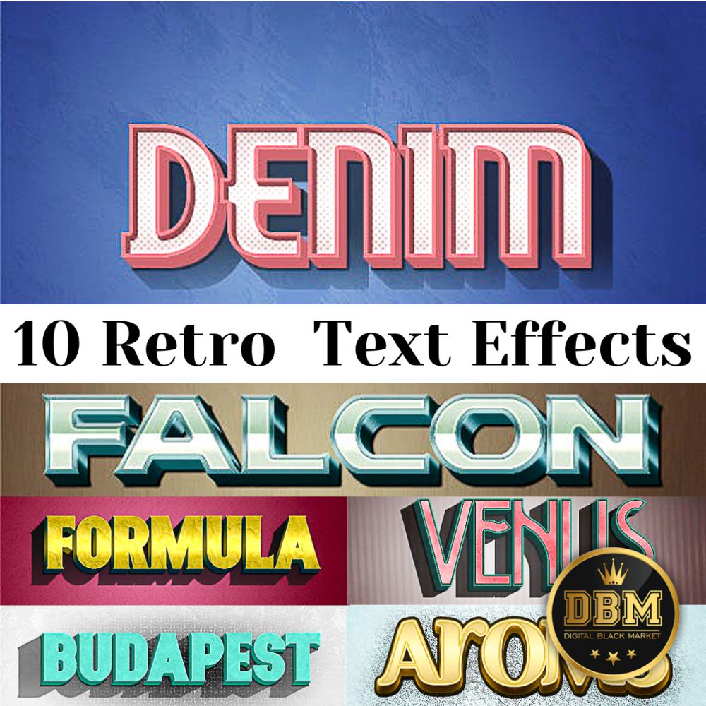 10 Retro Text Effects Set - Photoshop