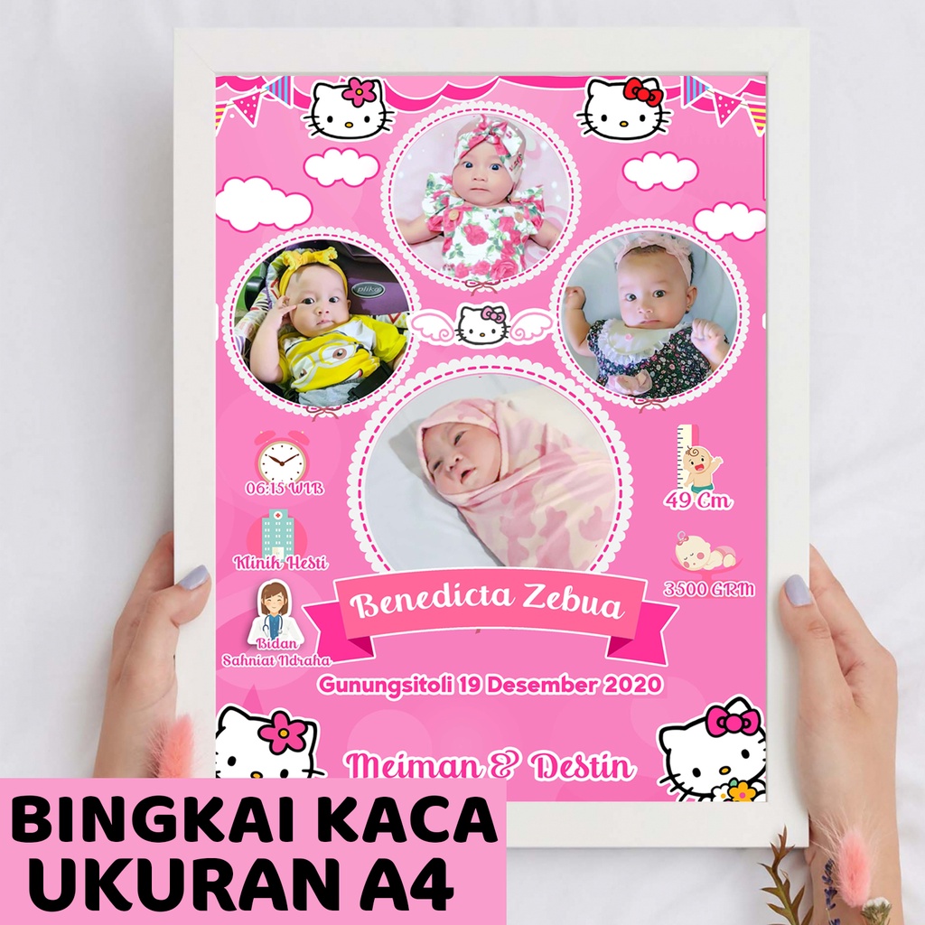 hiasan dinding biodata bayi cetak plus bingkai/biodata bayi anak laki laki permpuan/cetak foto bioda