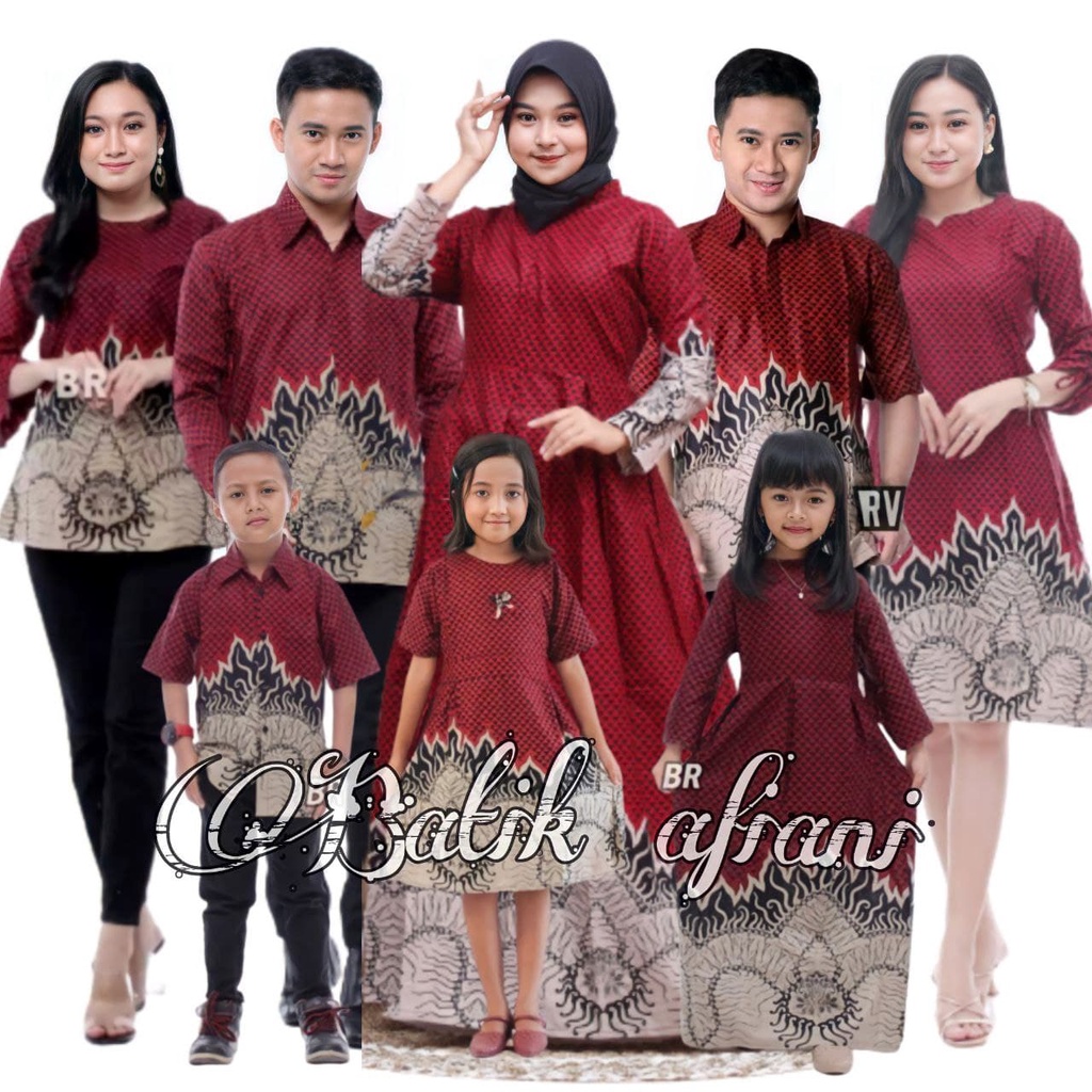 BATIK COUPLE KELUARGA sania ruffle ori ndoro jowi dnt motif Bara api merah