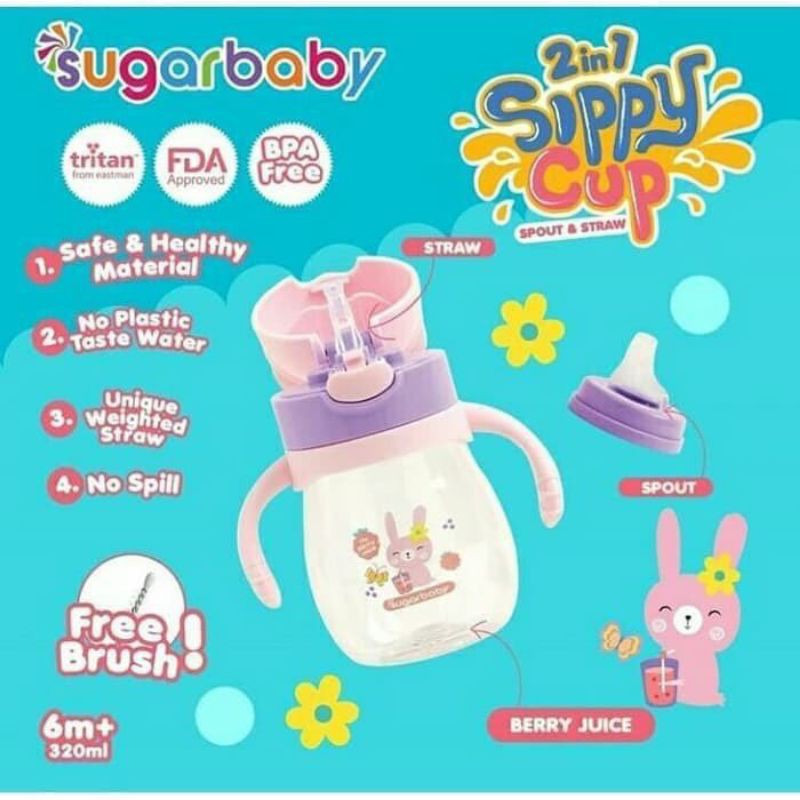 Sugar Baby 2 in 1 Tritan Sippy Cup 320ml Botol Minum Sedotan Bayi