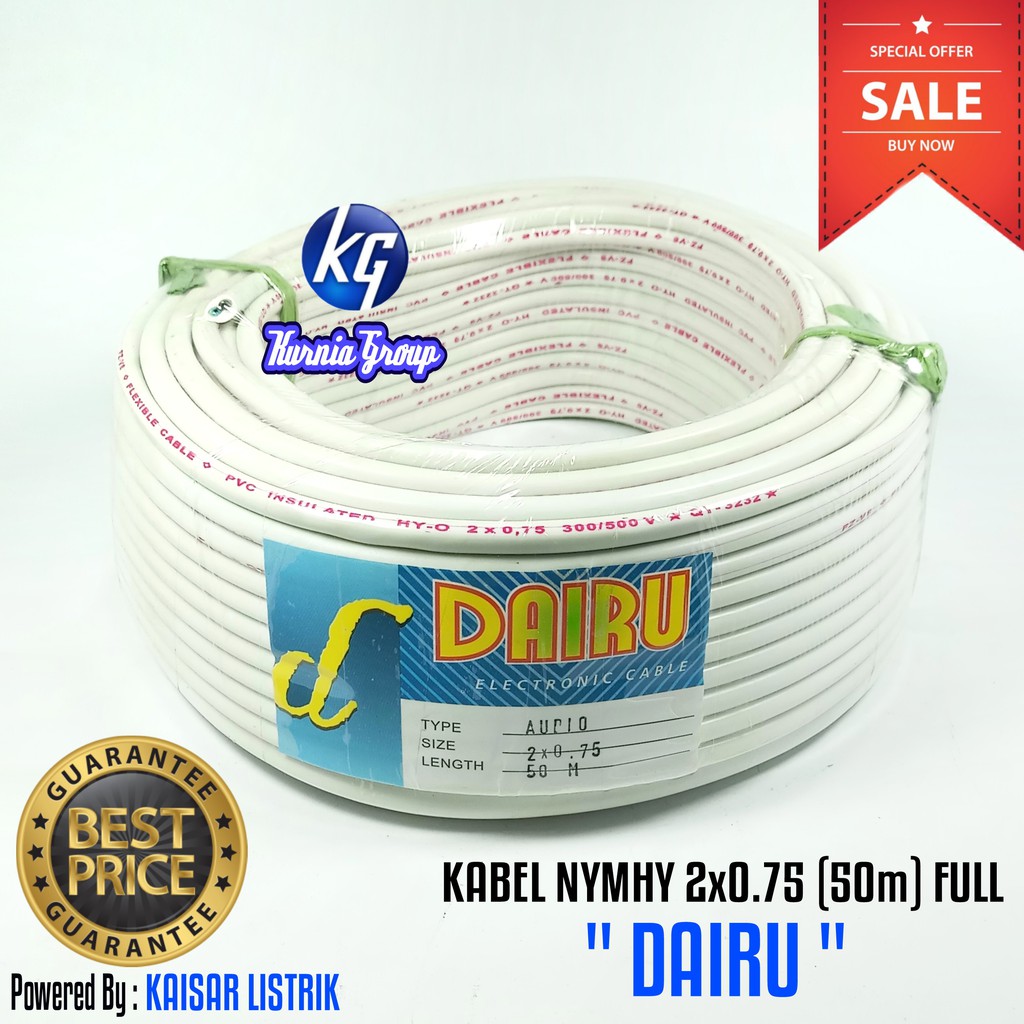 Kabel NYM HYO DAIRU 2x0.75 PUTIH Serabut Isi 2 Harga PER ROLL 50M DAIRU NYMHYO MYM NYA NYMHY 50meter