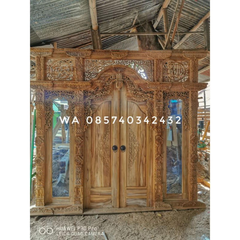 Pintu Ukiran Gebyok Jepara | Angin2 Kaligrafi | Jendela Kaca | Kayu Jati Pilihan