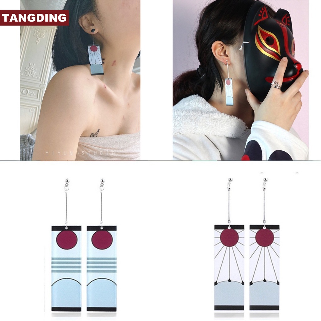 【COD Tangding】Anime Demon Slayer Kimetsu No Yaiba Kamado Tanjirou Cosplay Tanjiro Earrings Clip Stud Hook Earring Cosplay Earstuds