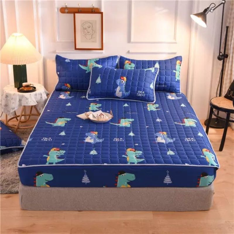 Sprei Waterproof / Sprei Protektor bermotif  ukuran 180x200cm-Biru dinosaurus