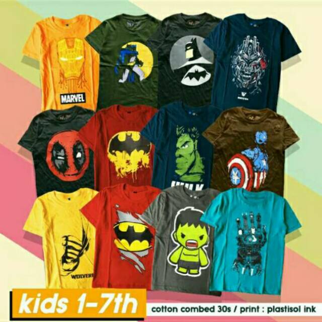 Kaos Anak Superhero 1-7 Tahun Spiderman dkk