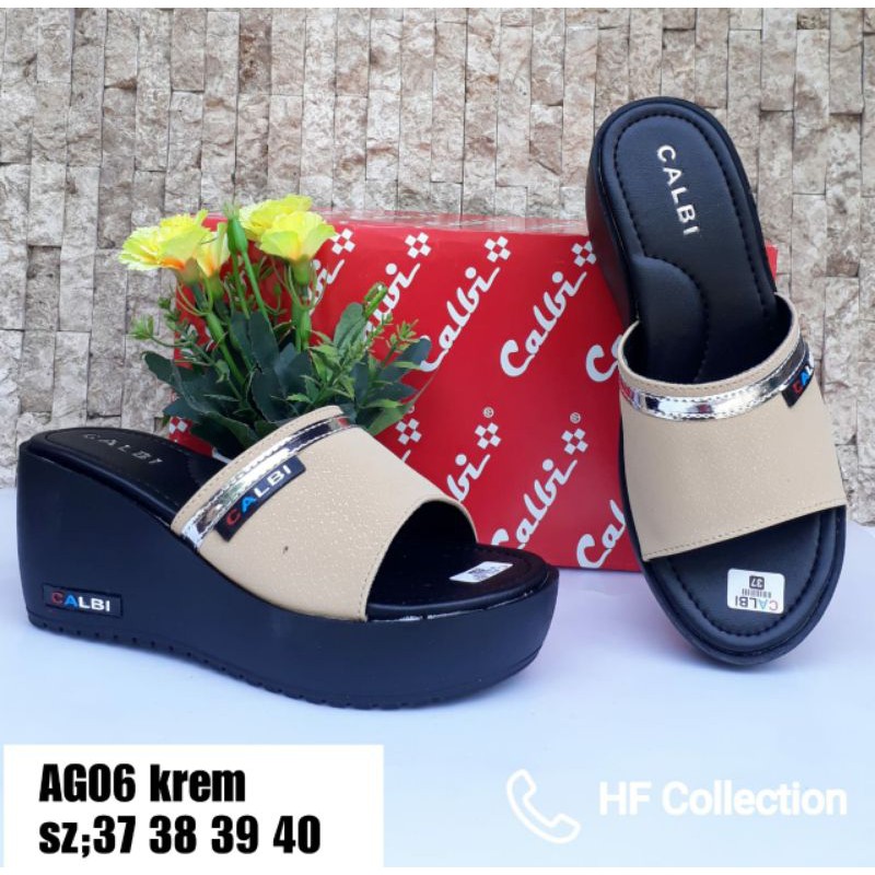 ( HQASTORE )SANDAL WANITA WEDGES KODE AG06/ SANDAL HAK CALBI MOTIF TERBARU ORI BY HF COLLECTION