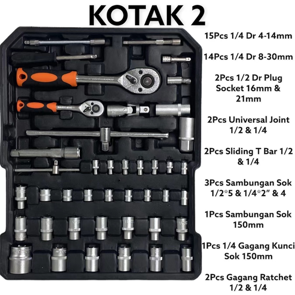 Tool Kit Set 187 PCS Perkakas Bengkel/Tool box set/Perkakas Bengkel/Alat Bengkel Perkakas Lengkap/kunci set