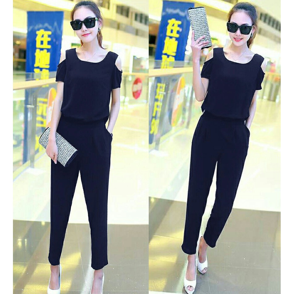 [JsEliza Varian Warna RO] Jumpsuit Wanita Twiscont Merah/Hitam/Navy