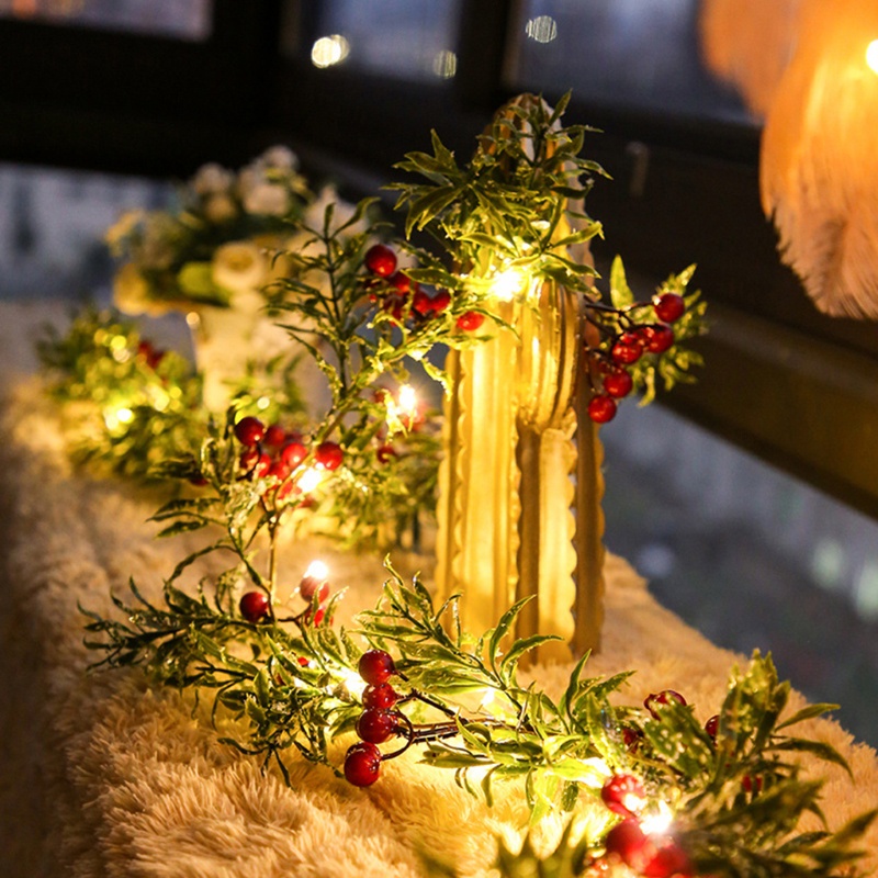 Zzz Lampu String LED Tenaga Baterai Bentuk Buah Beri Merah Untuk Dekorasi Pohon Natal