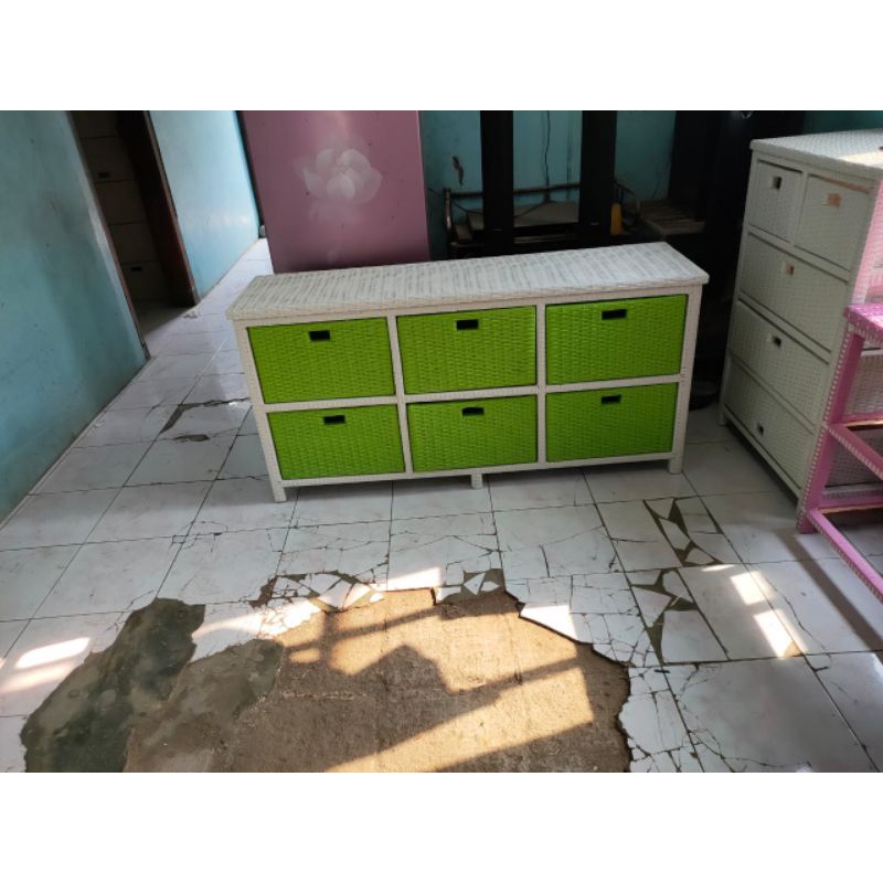 RB (READY STOCK) meja TV lemari laci rotan sintetis 6 laci