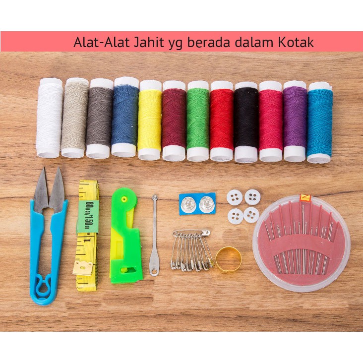 MM-122 Kotak Set Alat Jahit: 12 gulungan benang/Jarum/Meteran dll