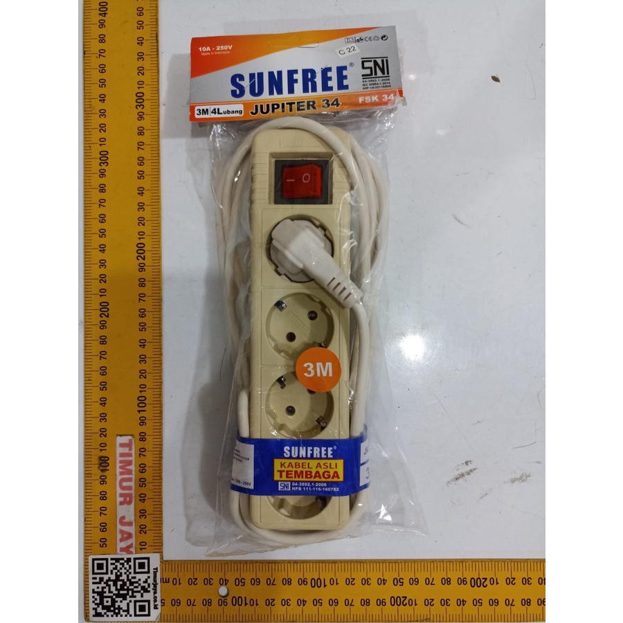 SUNFREE JUPITER 4 Lubang Stop Kontak Kabel 3 M Terminal Saklar