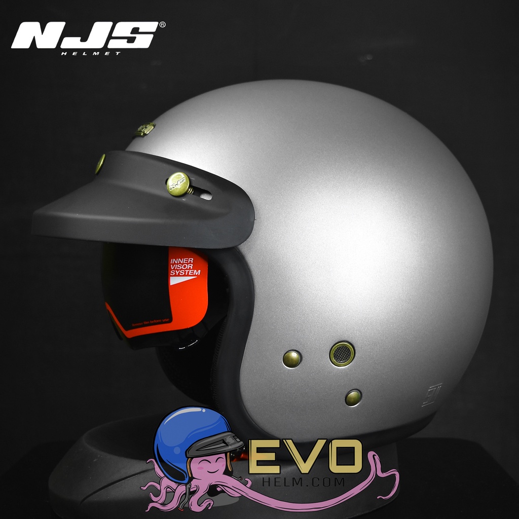HELM NJS NX 2 RETRO SOLID DOUBLE VISOR INTERCOM FREE PET ORIGINAL 100%-Silver doff