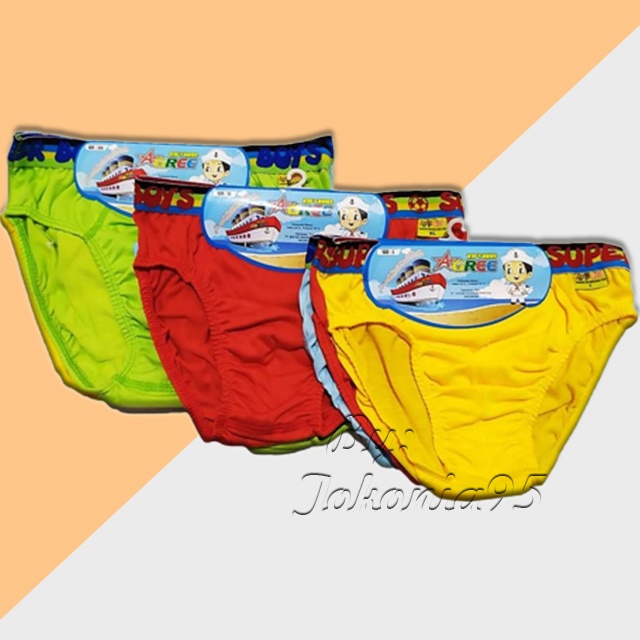 1 set (isi 3 pcs) Celana Dalam Anak Cowok Polos Agree Kids 1 2 3 4 5 6 7 Tahun - cd anak jepit