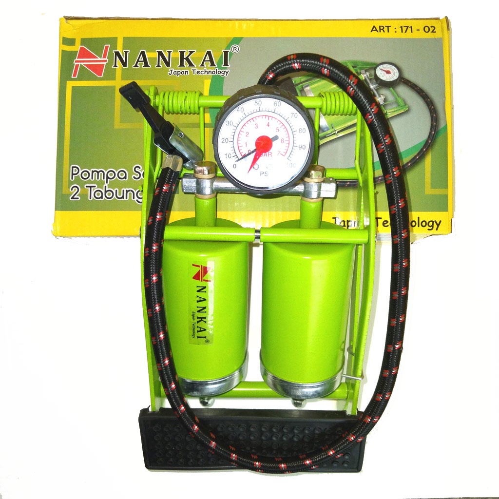NANKAI POMPA SEPEDA INJAK 2 TABUNG BAN MOTOR DARURAT FOOT PUMP 171-02