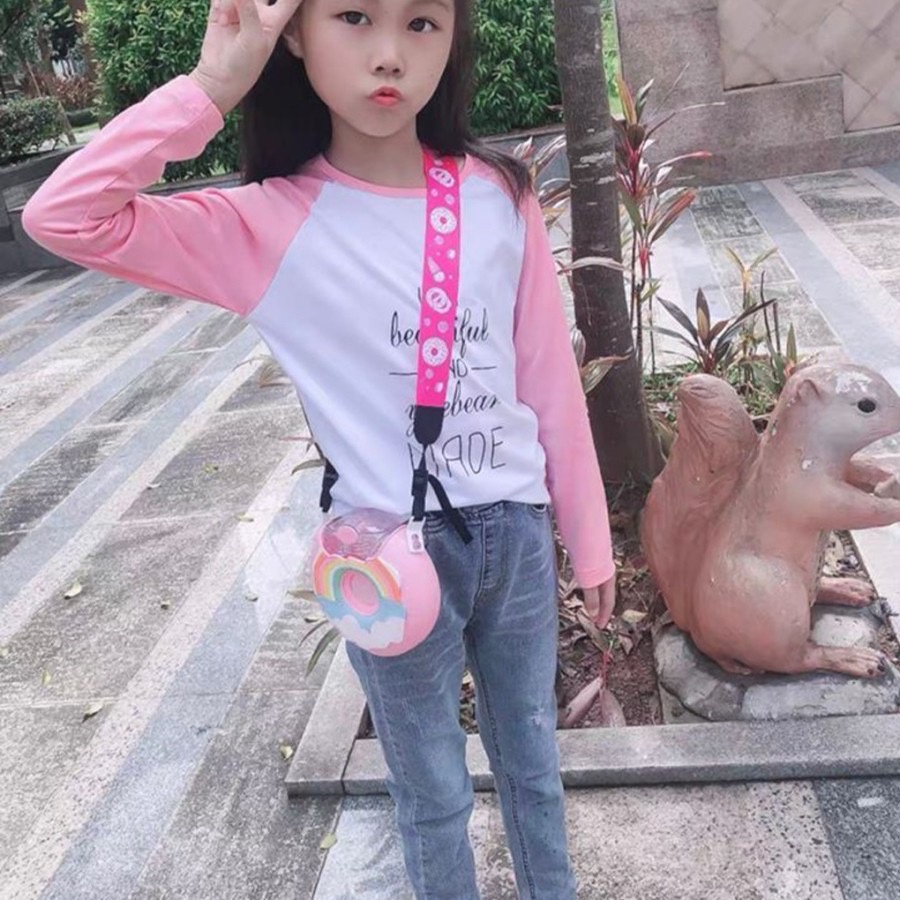 Botol Air Minum Anak TK SD Unik Bentuk Donat Portable Dengan Sedotan dan Tali Anak Cewek Perempuan-Pink