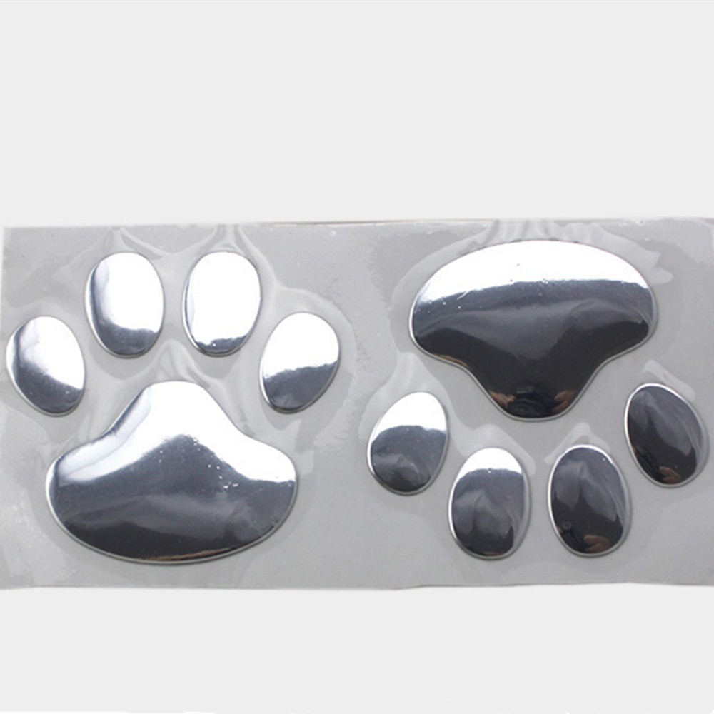 2pc 3D Jejak Kaki Mobil Silver Jendela Bumper Body Decal Stiker Beruang Kucing Anjing Kucing Paw Kaki Cetakan Aksesoris Hewan