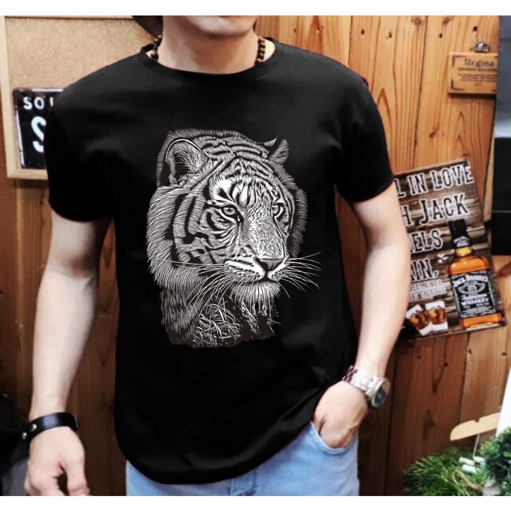 Kaos Distro Pria Lengan Pendek Motif Macan Positif MC-02 / Shalch Trendy