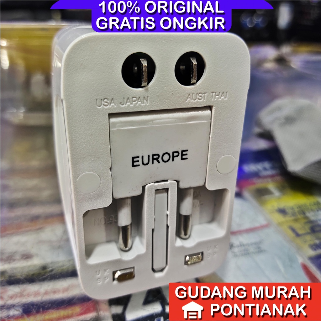 Pioline Universal Travel Adaptor Multi International P931L Penyambung colokan Serbaguna steker cok kaki tiga 3 atau gepeng