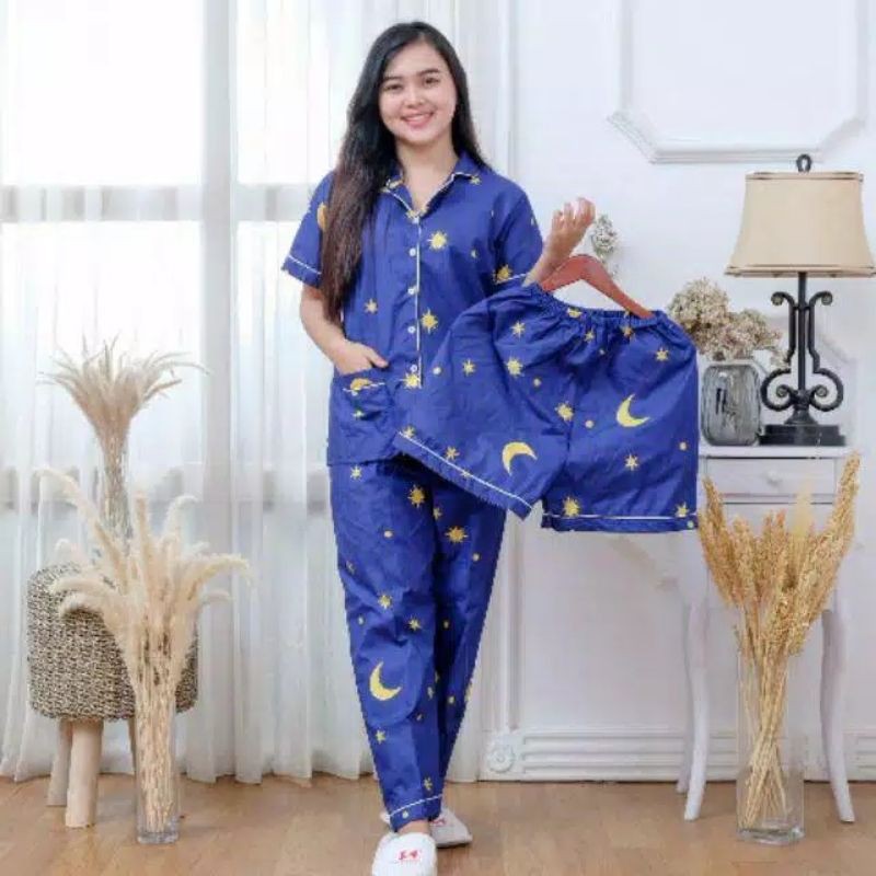 piyama set celana pjg pendek  dan 3in 1 muat BB 60kg