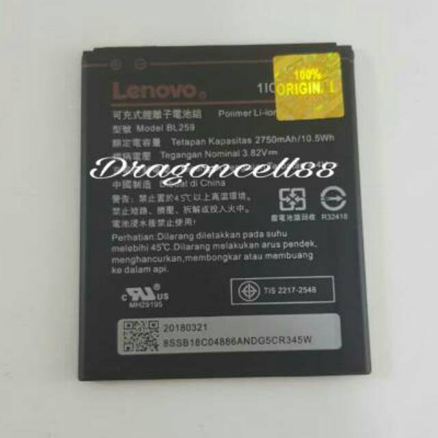 Baterai LENOVO K5- K3 -K5+ -6020 BL259 kualitas ORIGINAL 100%