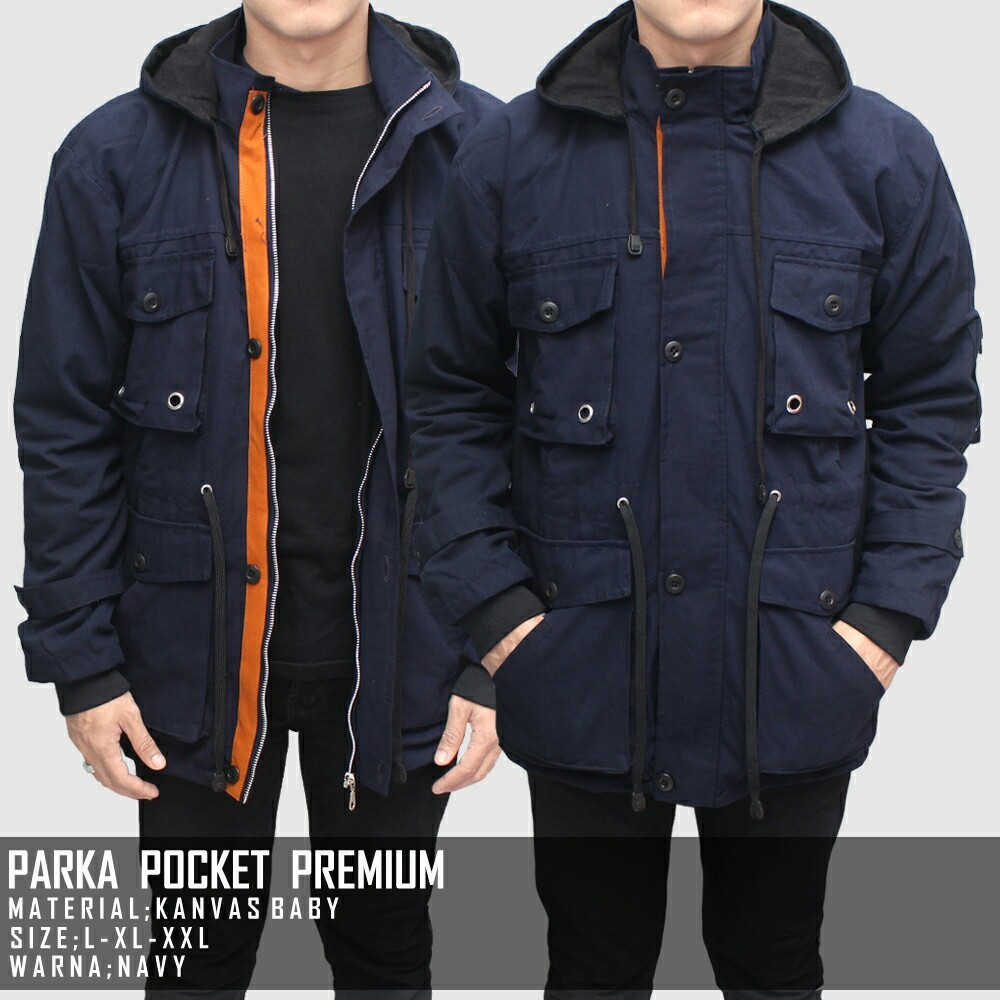 Jaket Parka Jumbo Canvas BGSR Pria Premium Pocket Series - Hitam