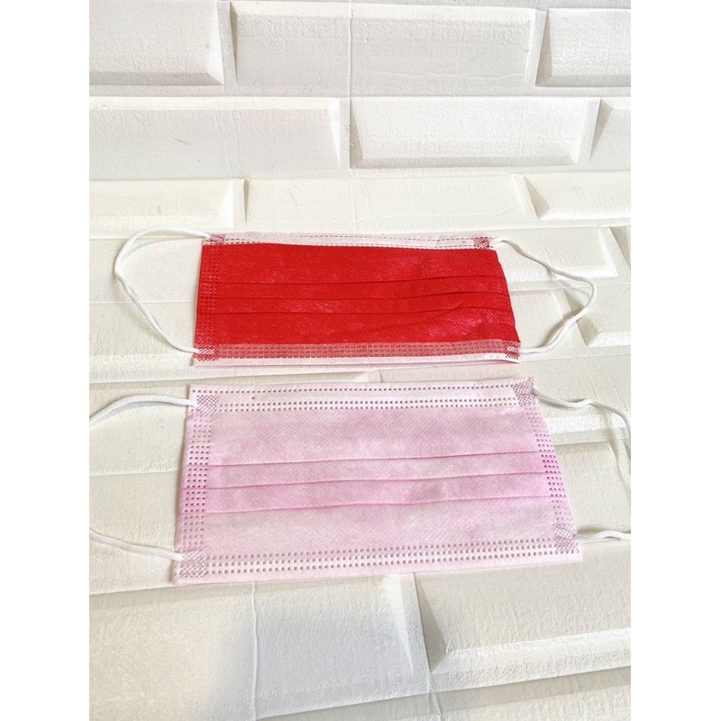 Masker Pink / Merah i-Care 3ply isi 50pcs face mask earloop Icare