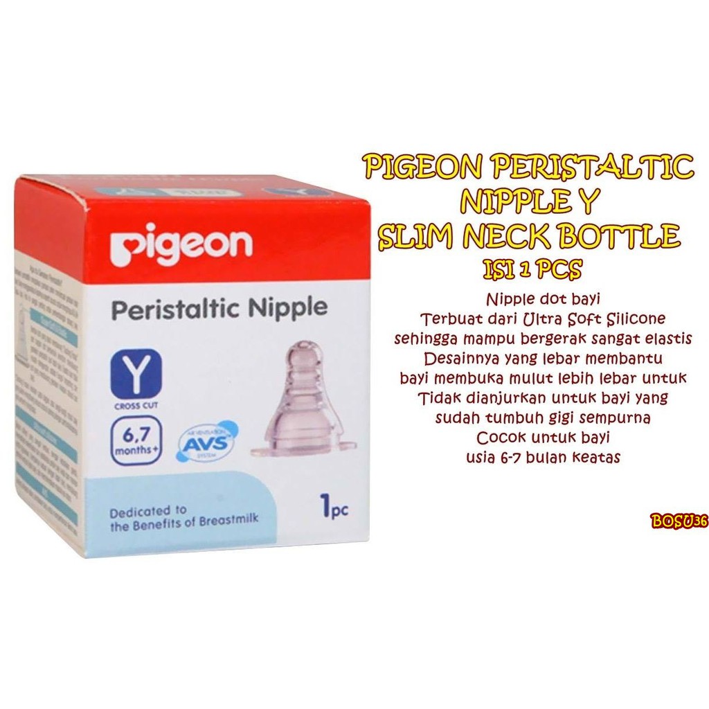 BOSU36 PIGEON PERISTALTIC NIPPLE Y SLIM NECK BOTTLE ISI 1 PCS