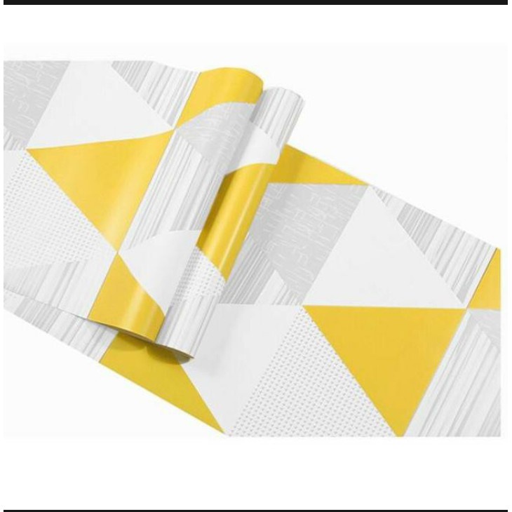 Wallpaper Stiker Dinding Motif Segitiga Abu Kuning WPS 764 Walpaper Walpeper Wolpeper Setiker Dekora