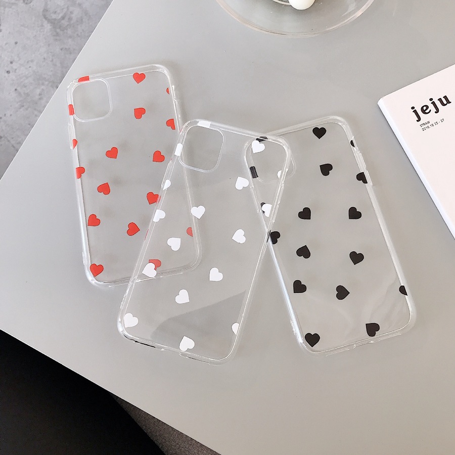 Soft Case TPU Bening Ultra Tipis Motif Kartun Hati untuk iPhone 6 6S 7 8 Plus x XR 11pro Max