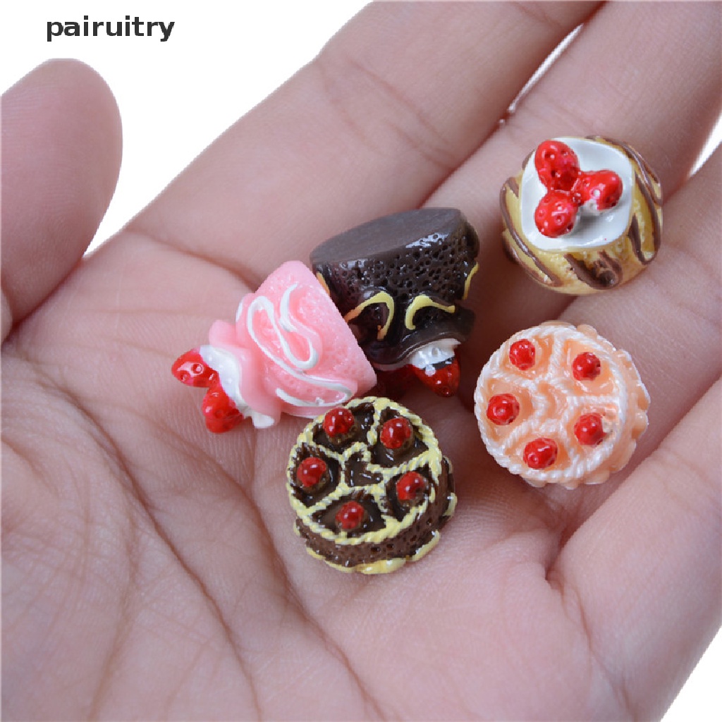 Prt 5pcs Miniatur Kue Dessert 3D Bahan Resin Untuk Aksesoris Rumah Boneka PRT