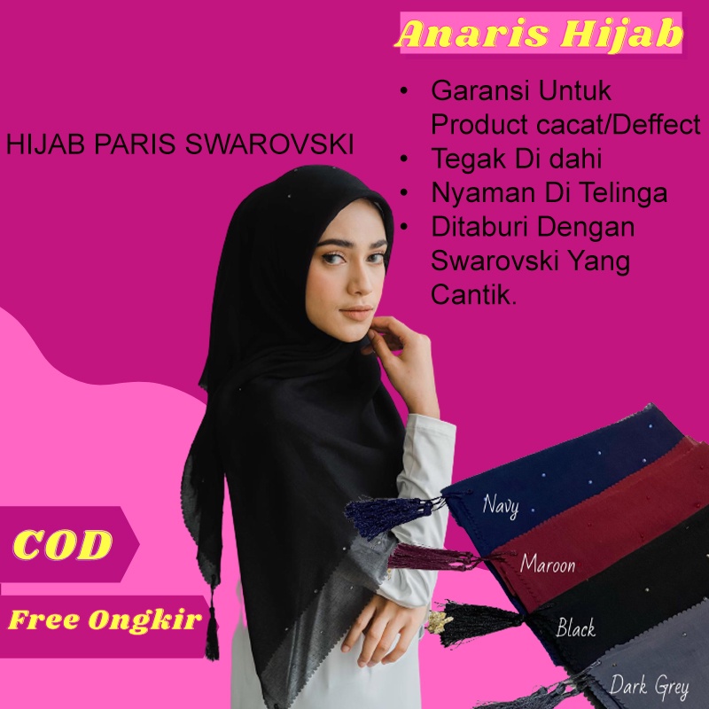 Jilbab Segi Empat Paris Swarovski Tassel Hijab Segiempat Square Permata Tabur Tassel Laser Cut Polos