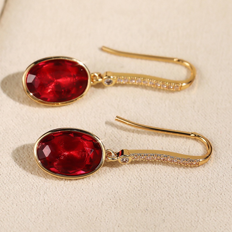 Anting Juntai Bentuk Oval Warna Merah Gaya Retro Vintage Untuk Wanita