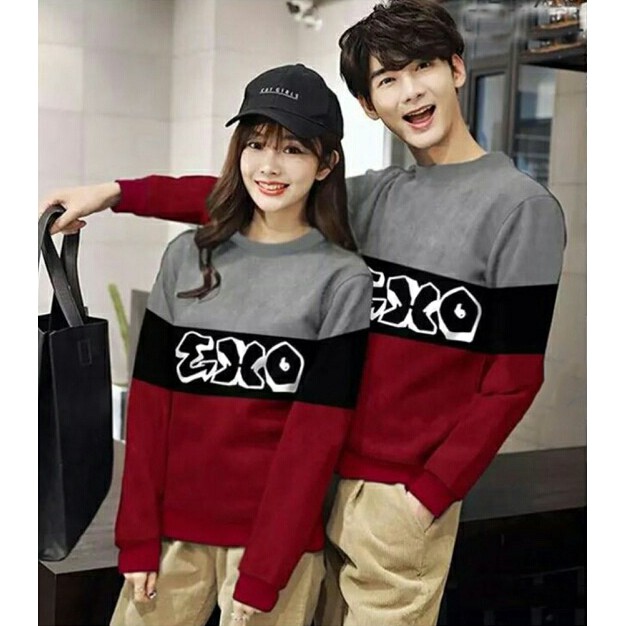 Baju couple lengan panjang berkualitas terbaik bahan lembut murah nyaman dikenakan Exo Lp Abu
