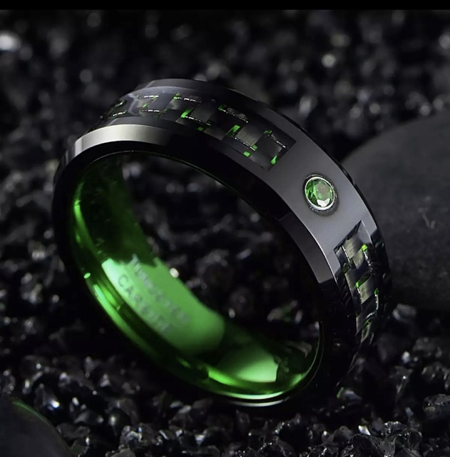 Cincin Pria Tungsten Carbide Original Green Zirconia Carbon Ceramic Fiber High Quality Premium