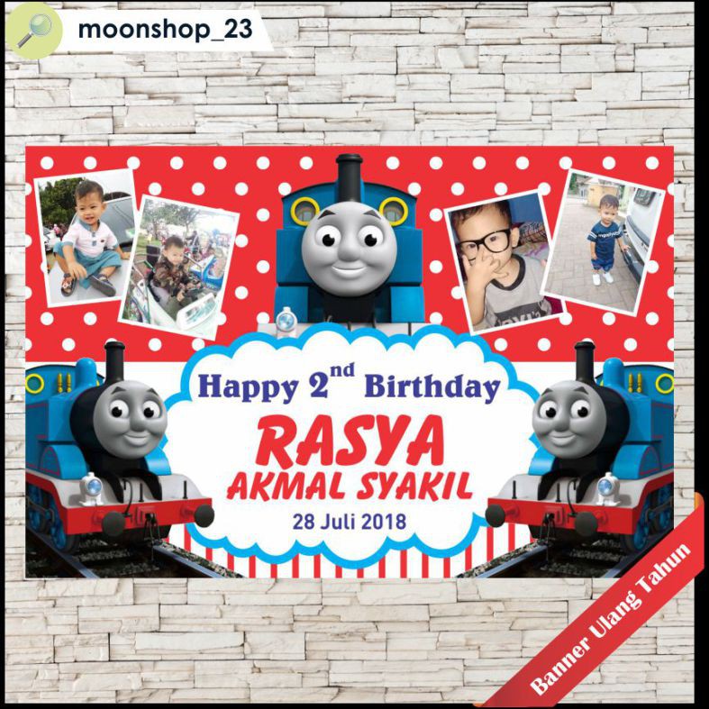 Spanduk / Banner / Backdrop Ulang Tahun Custom Tema Thomas / Kereta Thomas