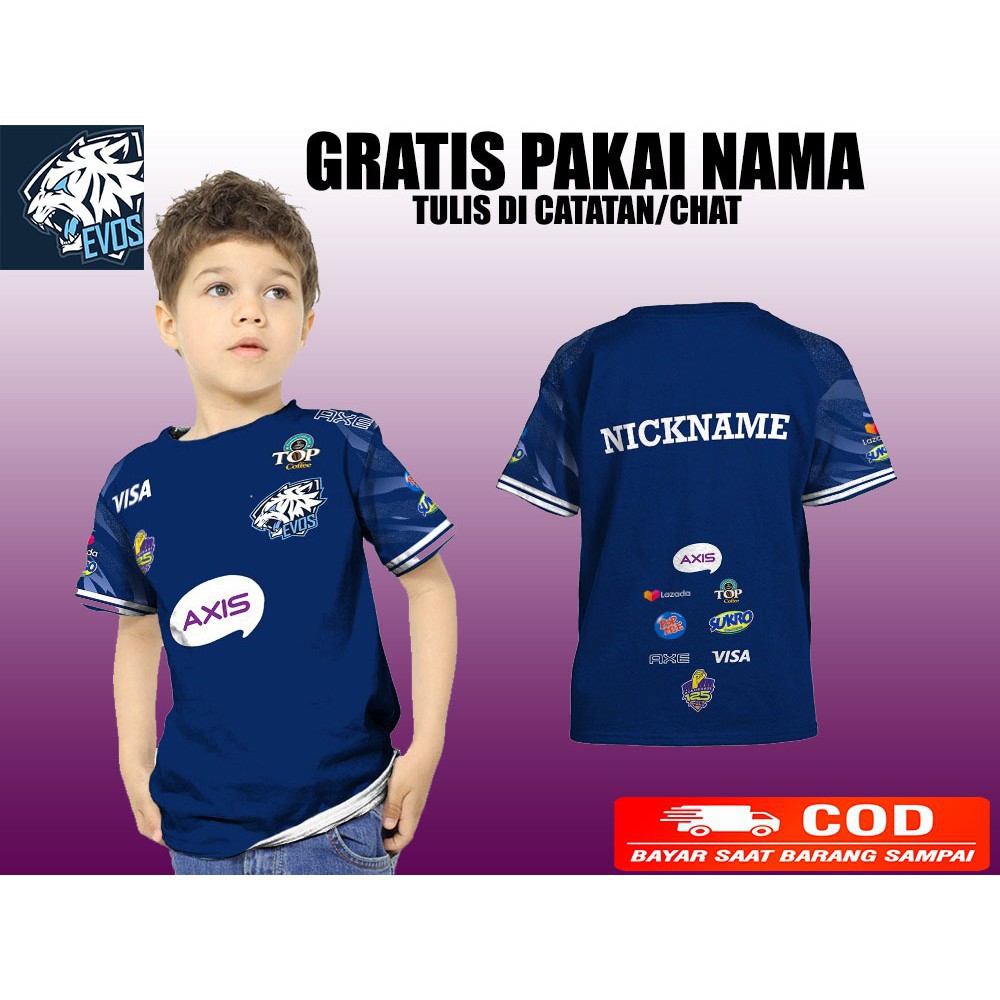 Kaos T-Shirt Pakaian Jersey Evos Terbaru  / Jersey Evos Free Nickname Anak/Dewasa
