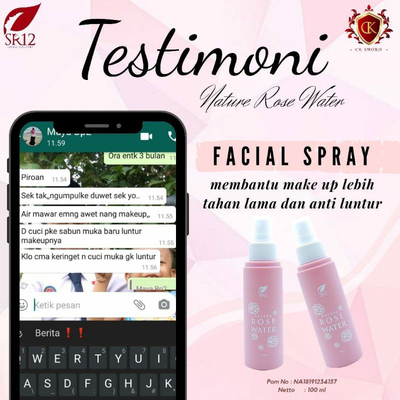 SR12 Nature Rose Water - Facial Spray - Makeup Setting Spray untuk mencerahkan kulit