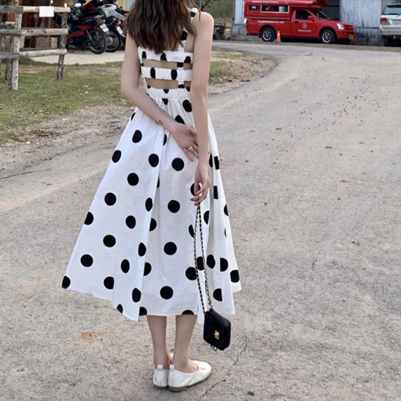 MDLV ~ 1570# Polkadot Smocked Flare Dress Long Dress Polkadot Dress Korea Dress Premium Import Fashion Import