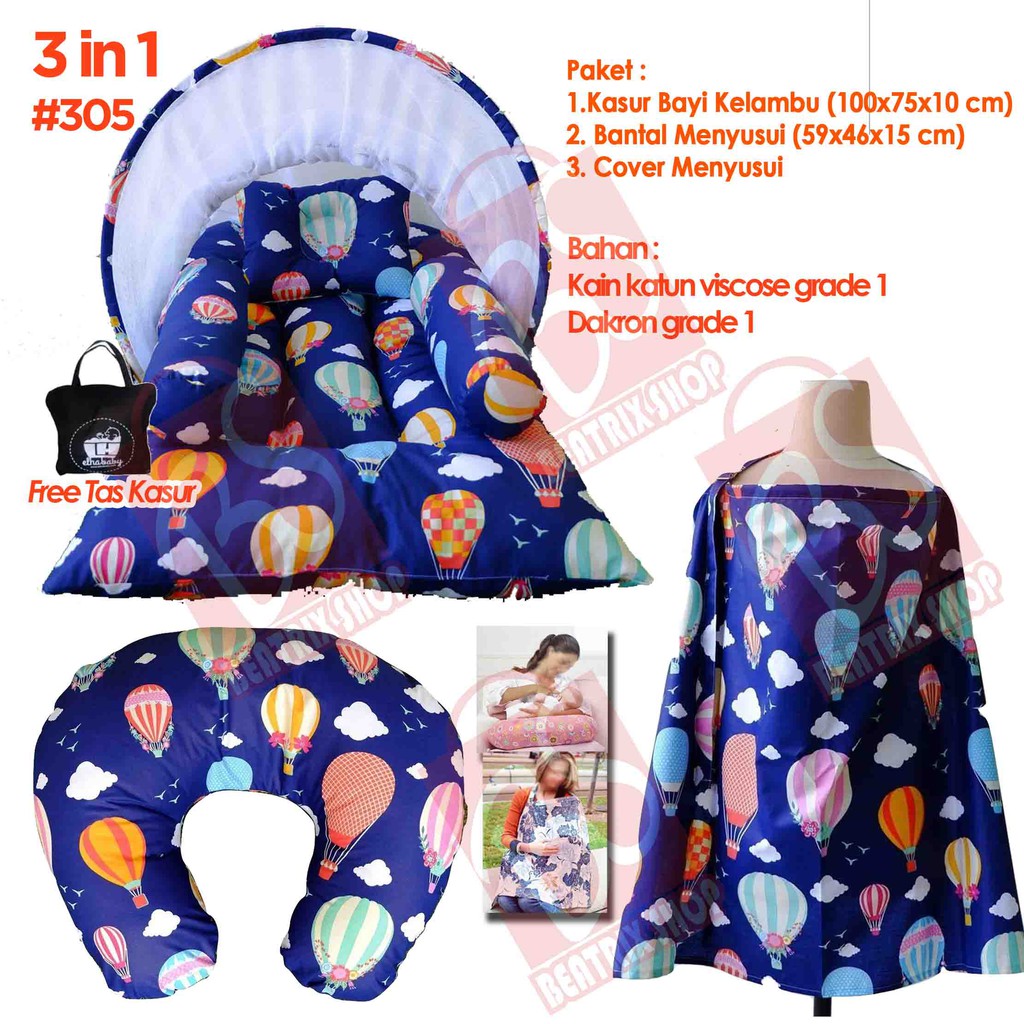 Apron bantal menyusui dan kasur bayi kelambu di jual paket 3 in 1 produk elha baby motif bus tayo