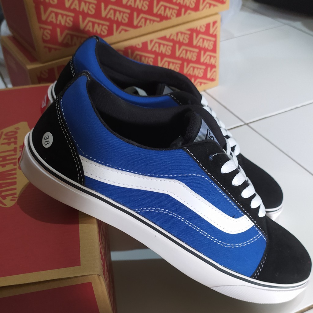 SEPATU VANS OLD SCHOOL HITAM BIRU SNEAKERS KASUAL