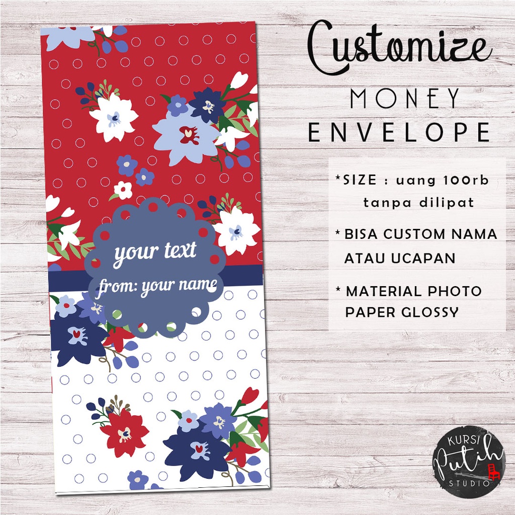 

Amplop Uang untuk Lebaran / Wedding / Angpao bisa custom nama motif red and white flower