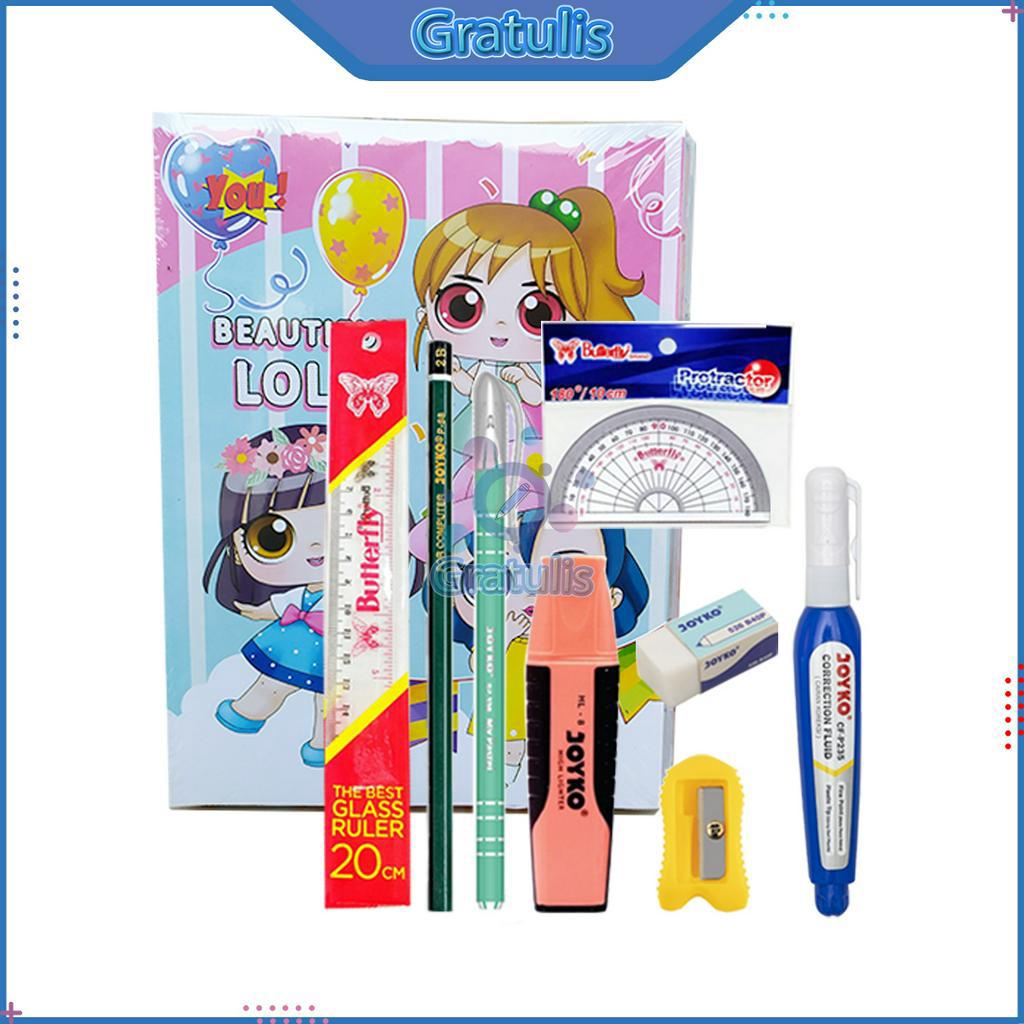 

1 SET PERLENGKAPAN ALAT TULIS SEKOLAH [TK/SD/SMP/SMA] / PAKET ALAT TULIS SEKOLAH / PERLENGKAPAN ALAT TULIS BUKU 58 LEMBAR / BUKU TULIS 38 LEMBAR / RAUTAN PENSIL JOYKO P-88 PULPEN JEL JK-100NT PENGHAPUS KECIL TIPE X HIGHLIGHTER JOYKO