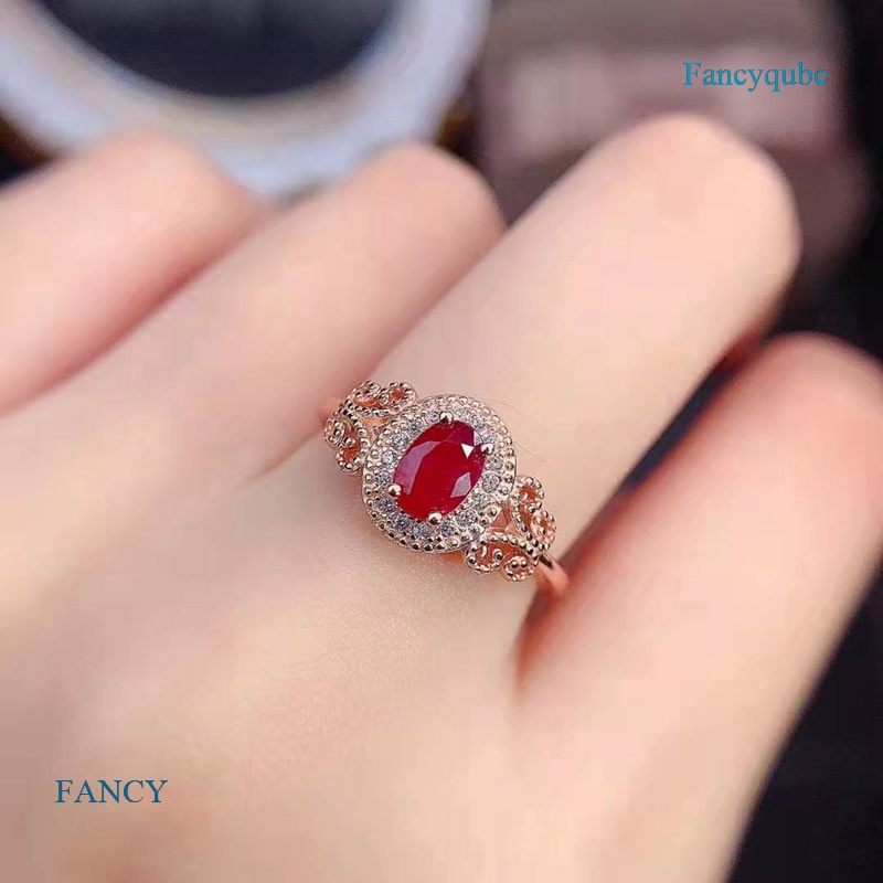 Cincin Wanita Bentuk Geometri Oval Hias Cubic Zirconia AAA Warna Merah Untuk Pernikahanpertunangan